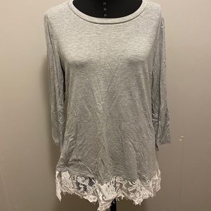 Dress Barn Gray Blouse with Lace Hem